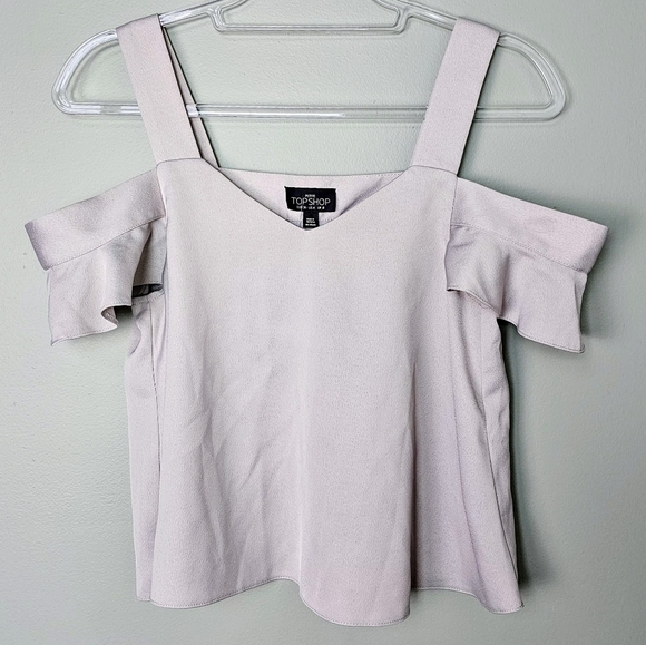 Topshop Flutter Sleeve Open Shoulder Blouse, Light Gray, Size 4 - Picture 7 of 12